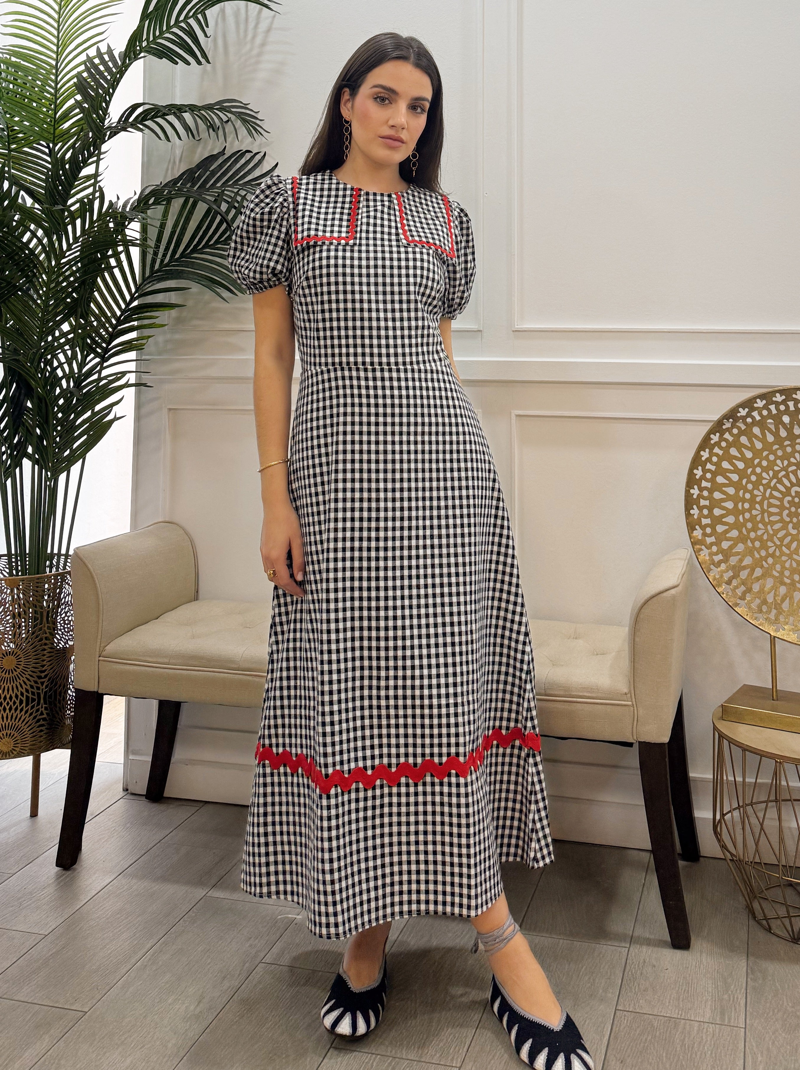 Vestido Vichy Negro Picolina Roja