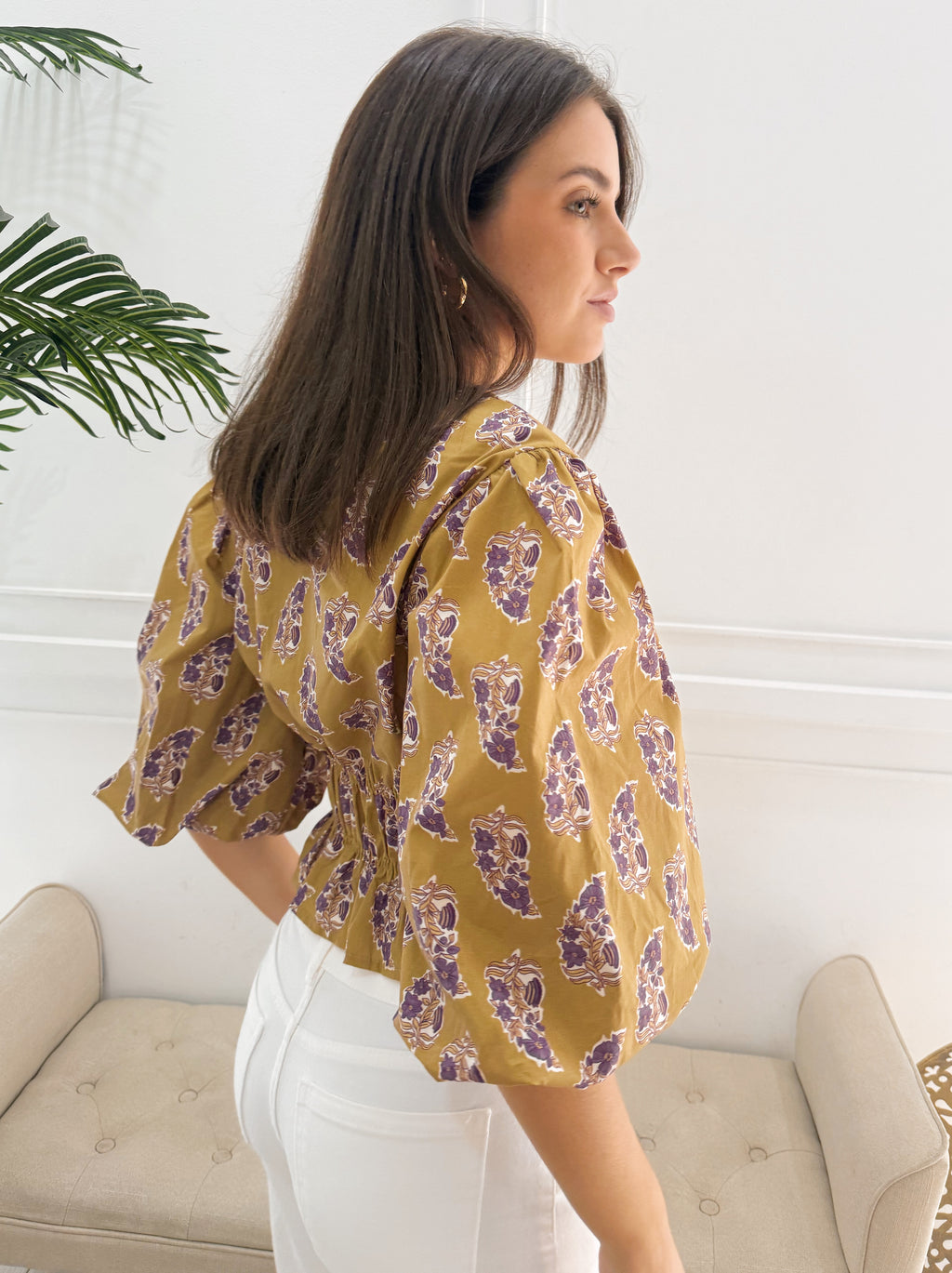 Camisa Mercedes Estampada Mostaza