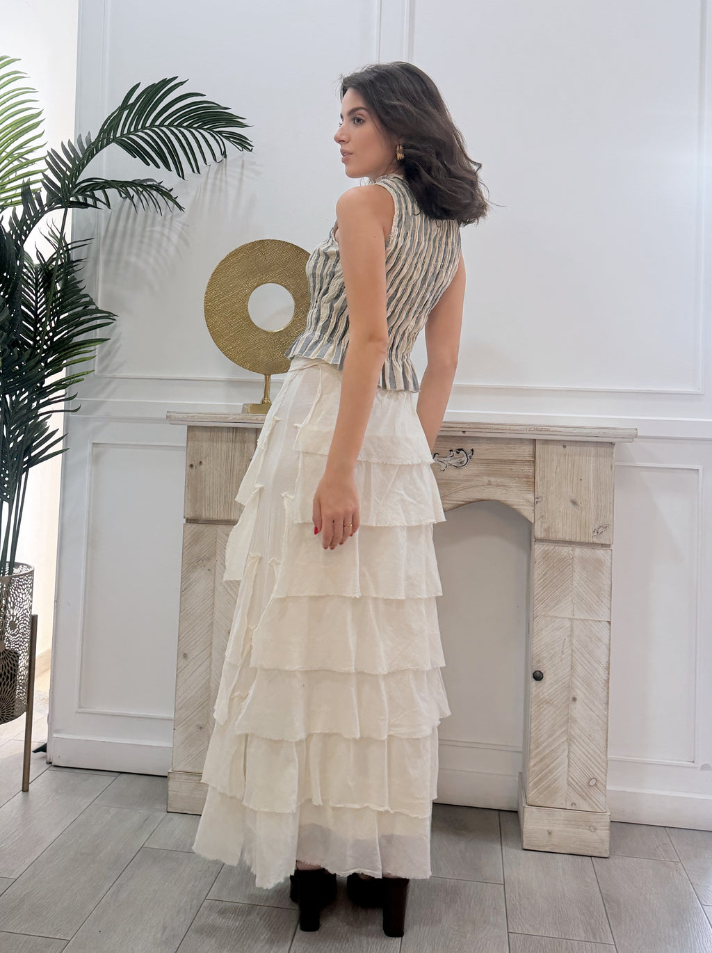 Falda Gasa Volantes Beige