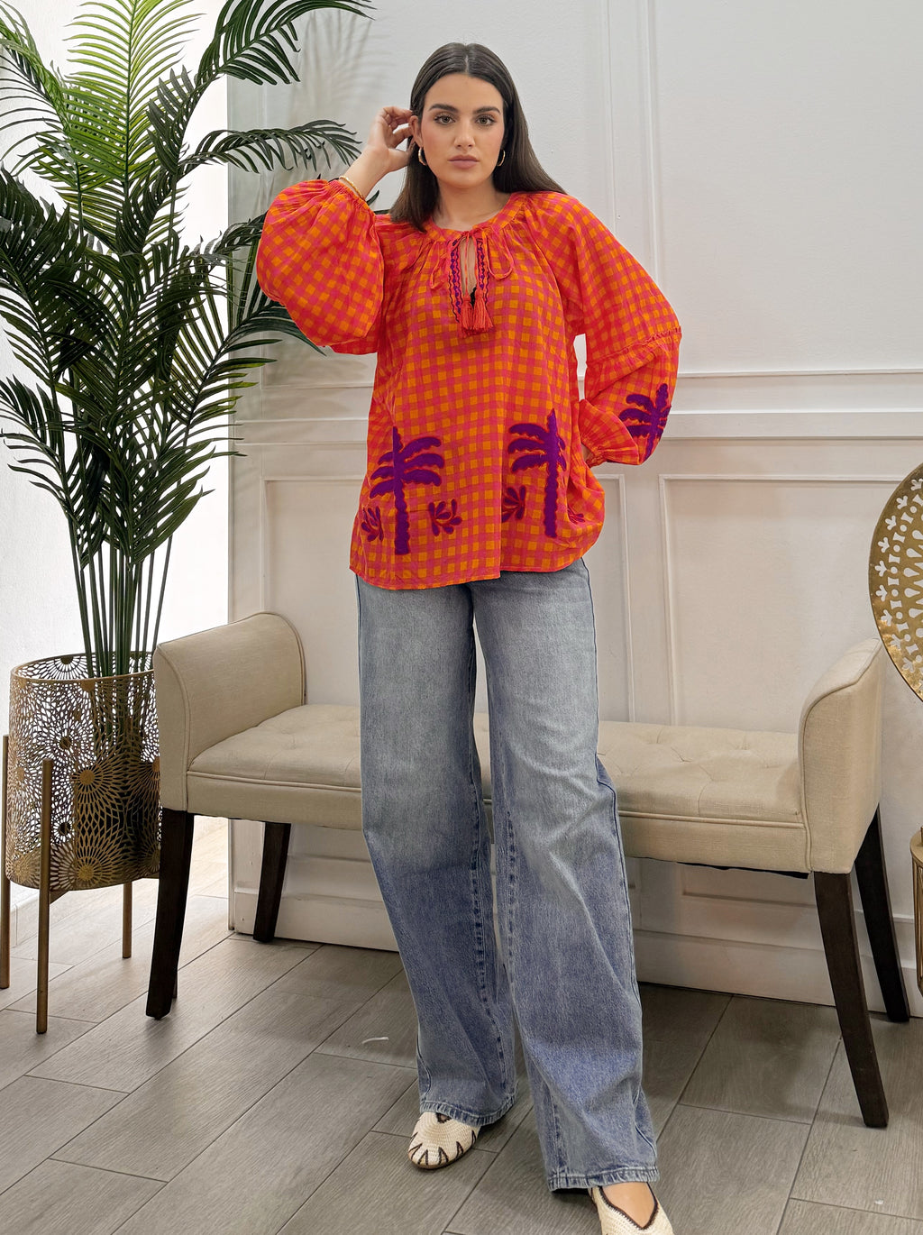 Camisa Beatriz Vichy Naranja