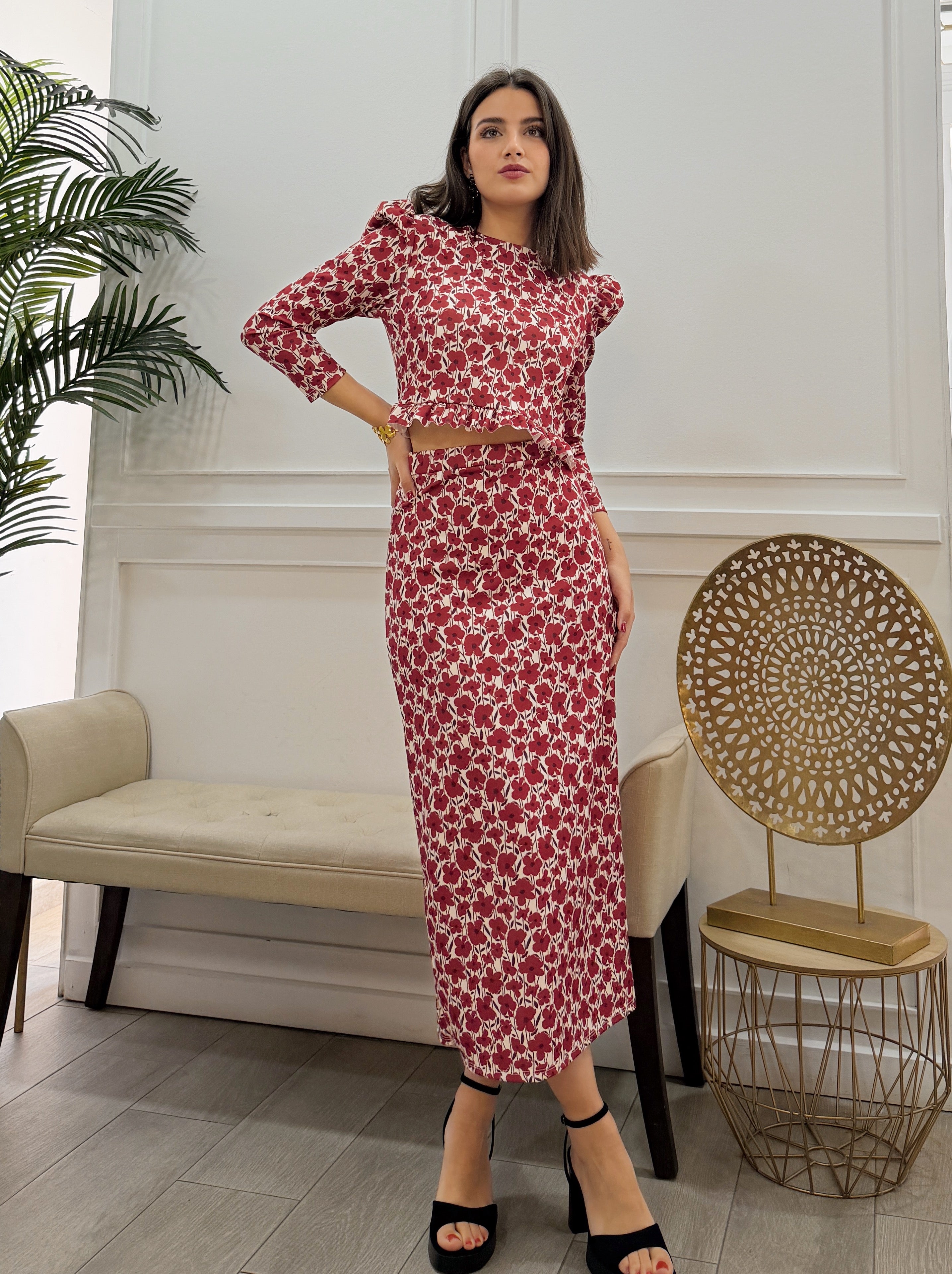 Conjunto Eli Estampado Burdeos