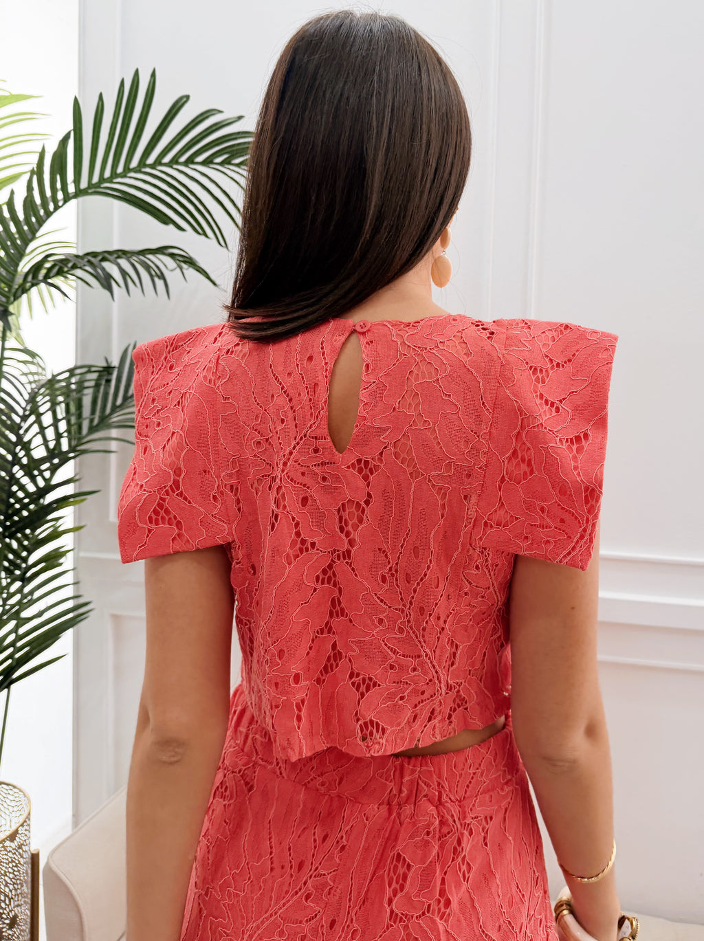 Conjunto Encaje Falda Coral