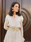 Camisa Cuello Pedrería Beig