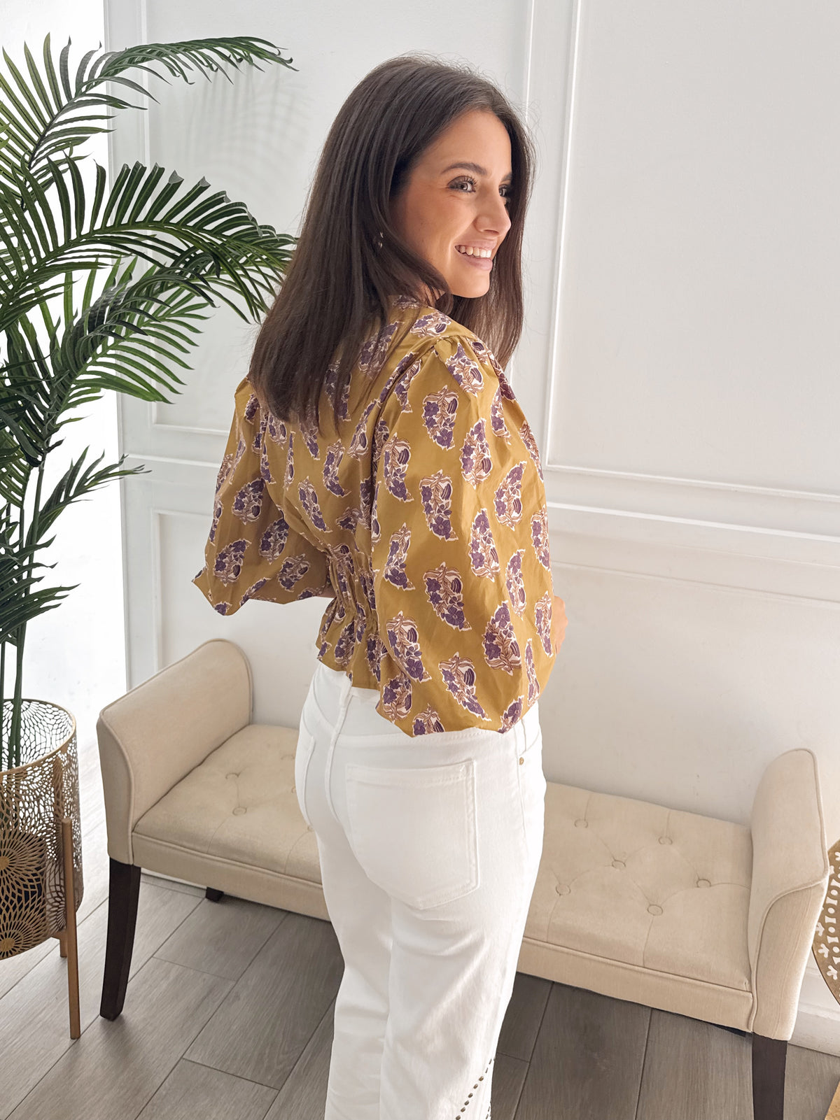 Camisa Mercedes Estampada Mostaza