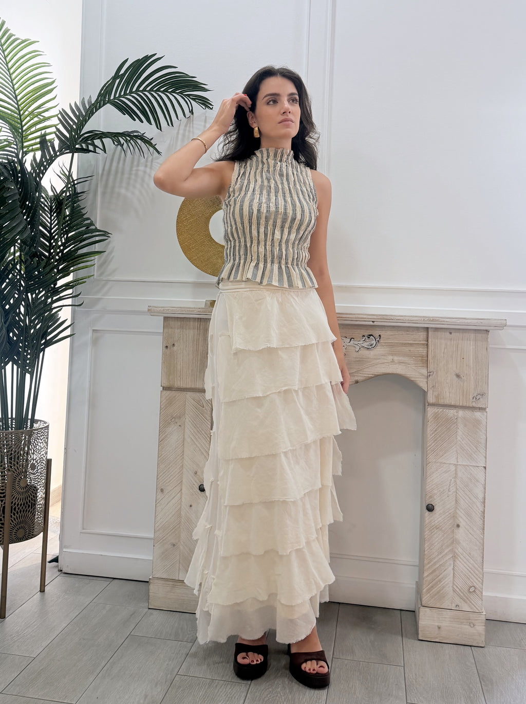 Falda Gasa Volantes Beige
