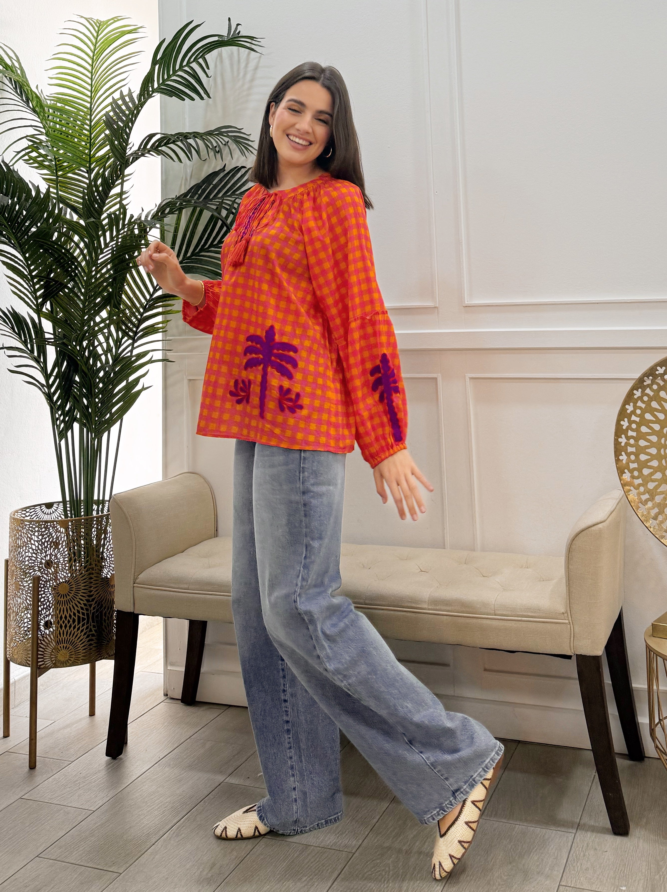 Camisa Beatriz Vichy Naranja