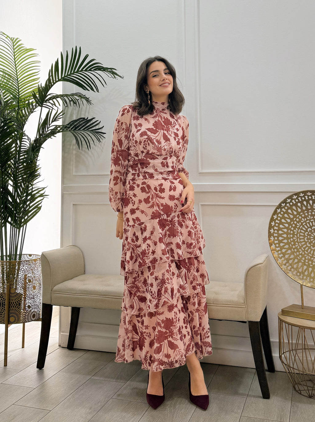 Vestido Paula Estampado Burdeos
