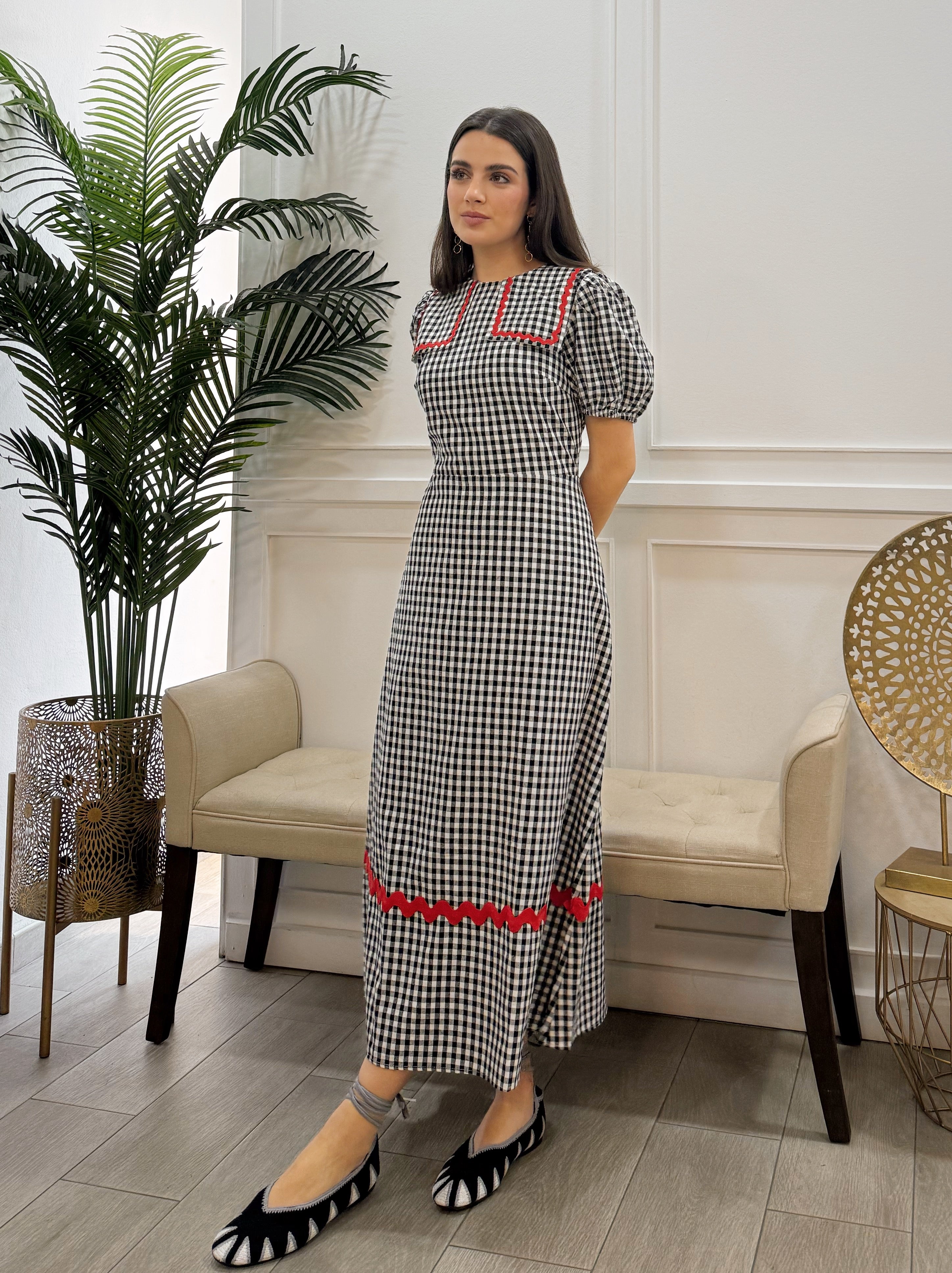 Vestido Vichy Negro Picolina Roja