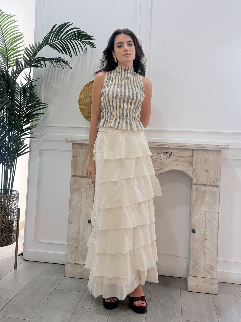 Falda Gasa Volantes Beige