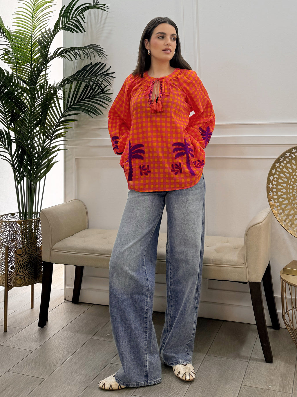 Camisa Beatriz Vichy Naranja