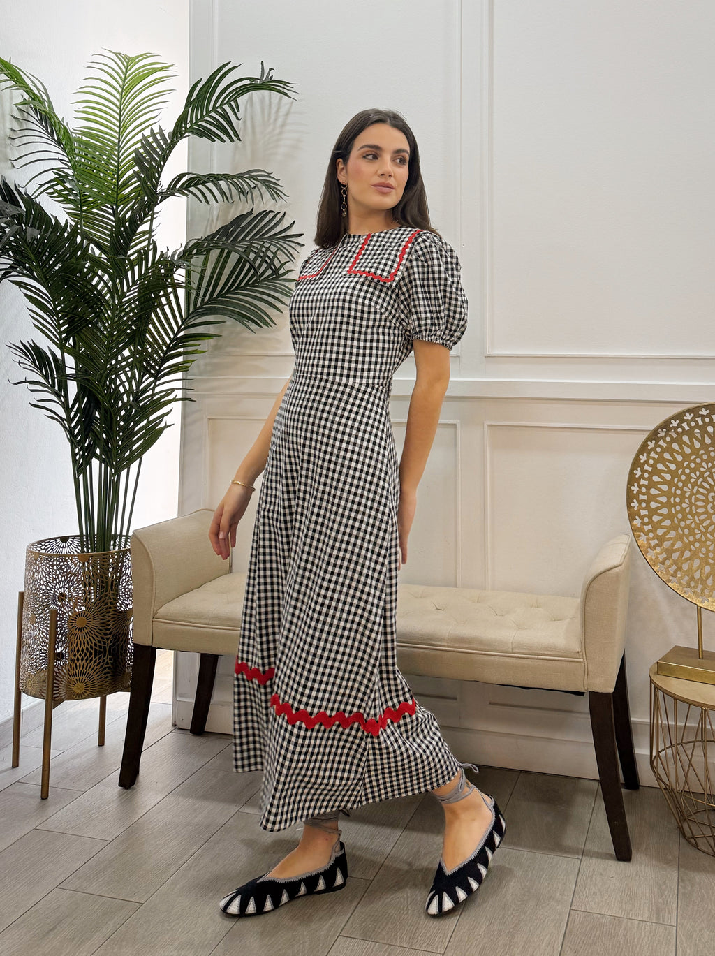 Vestido Vichy Negro Picolina Roja