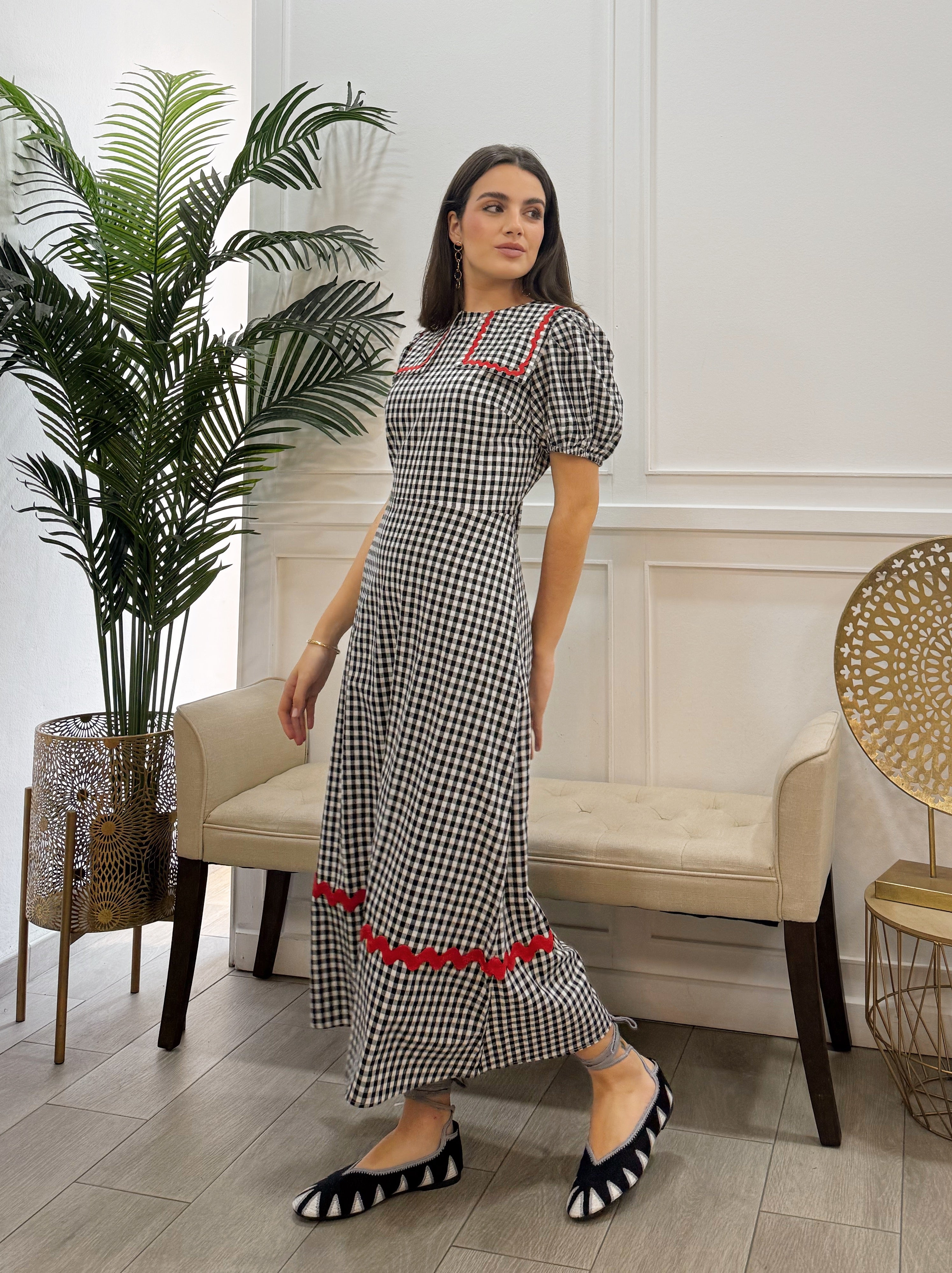 Vestido Vichy Negro Picolina Roja
