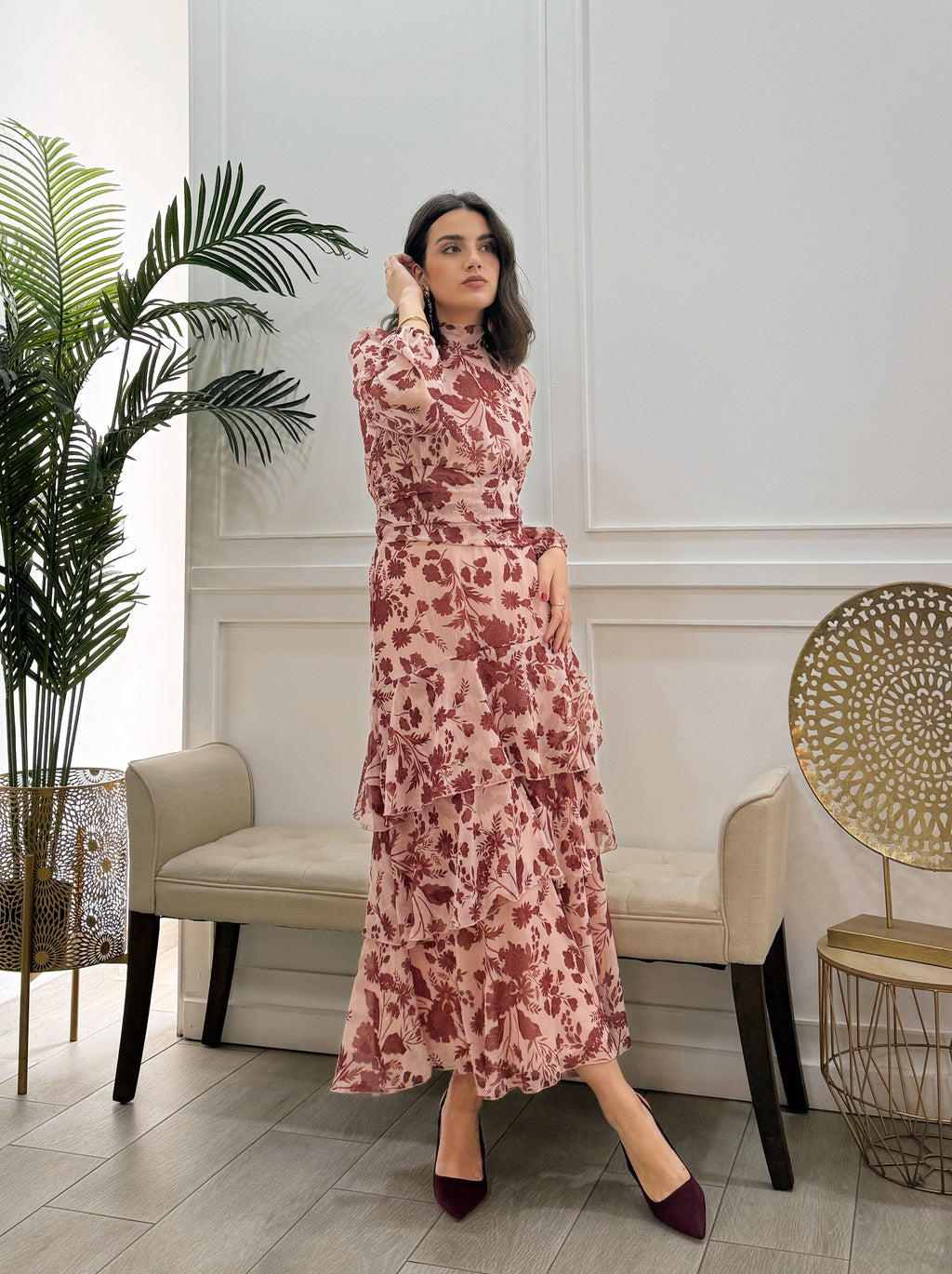 Vestido Paula Estampado Burdeos