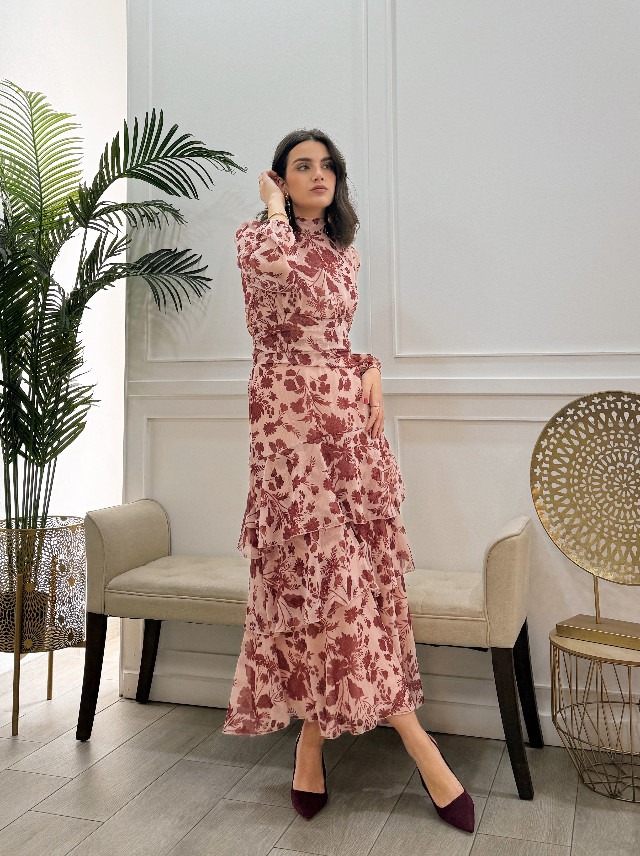 Vestido Paula Estampado Burdeos
