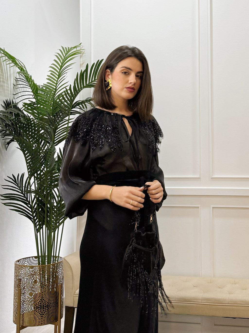 Bolso Limosnera Pedrería Negro