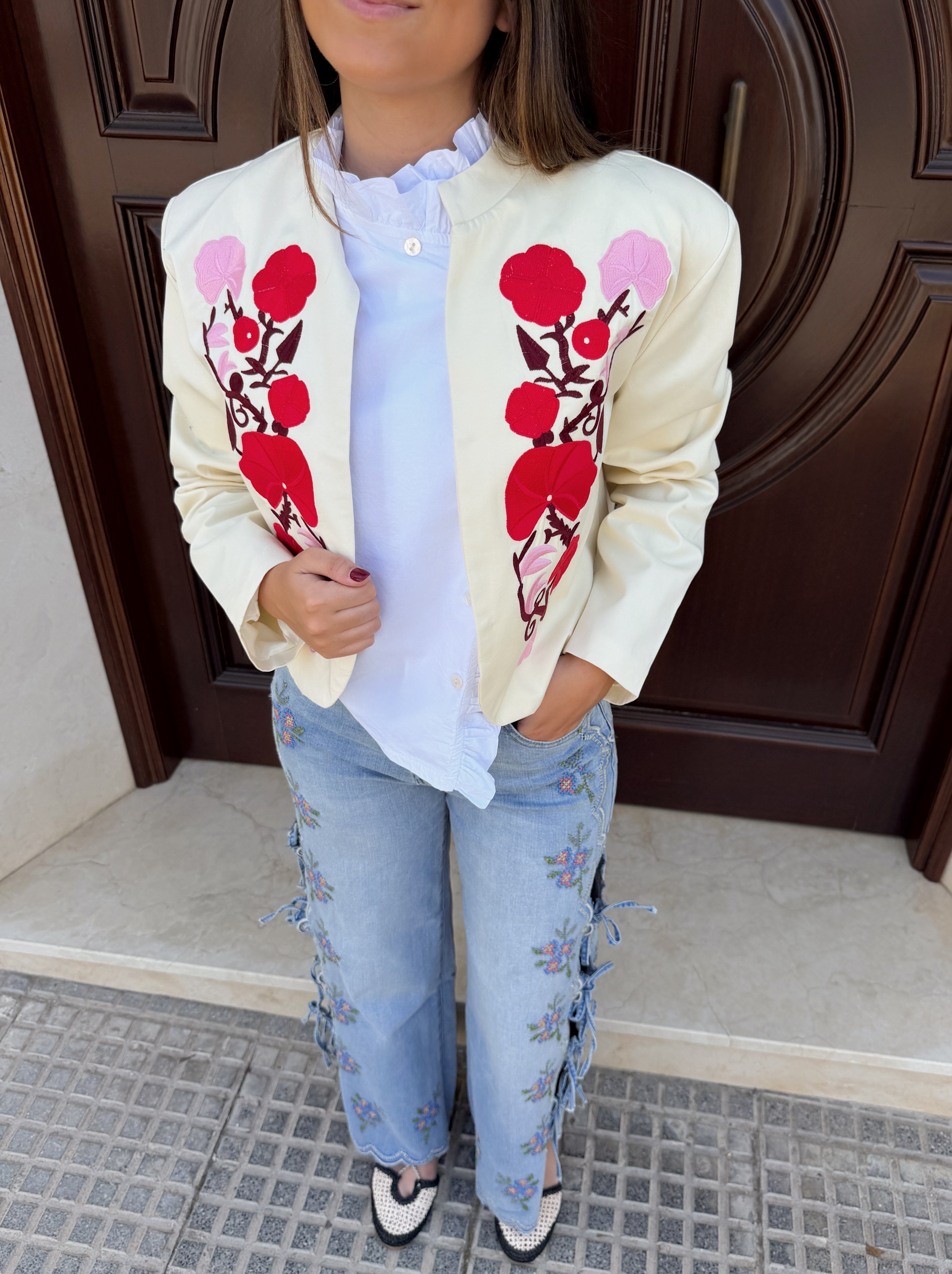 Chaqueta Flowers Beige