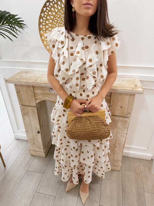 Bolso Rafia Camel Asa Madera