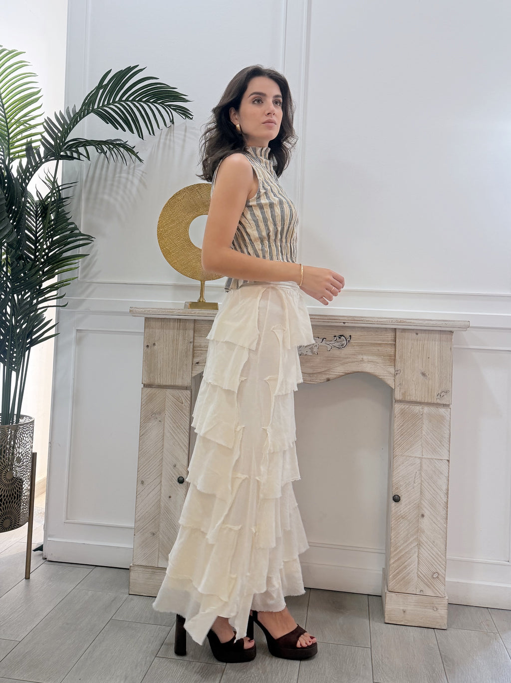 Falda Gasa Volantes Beige