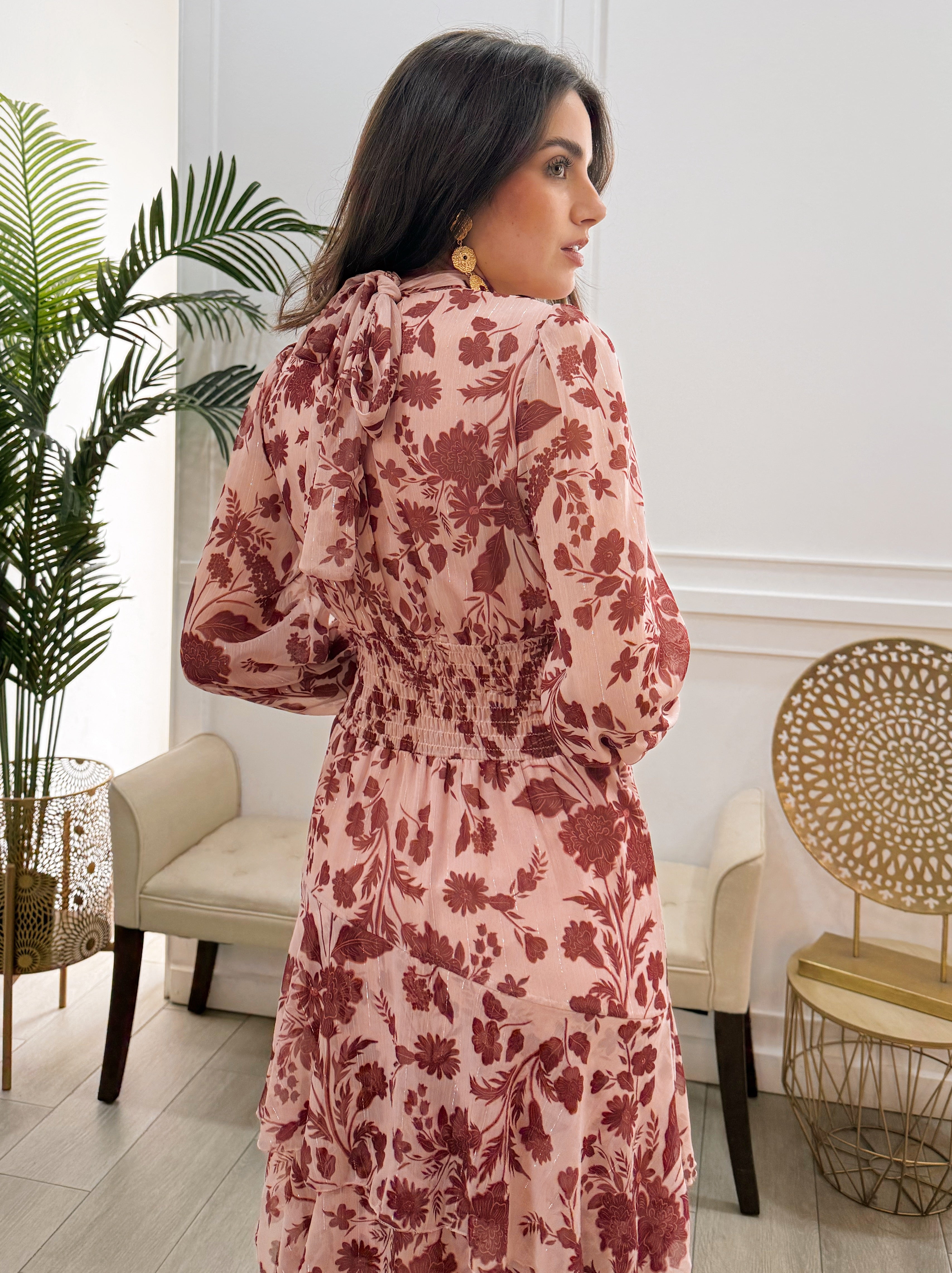 Vestido Paula Estampado Burdeos