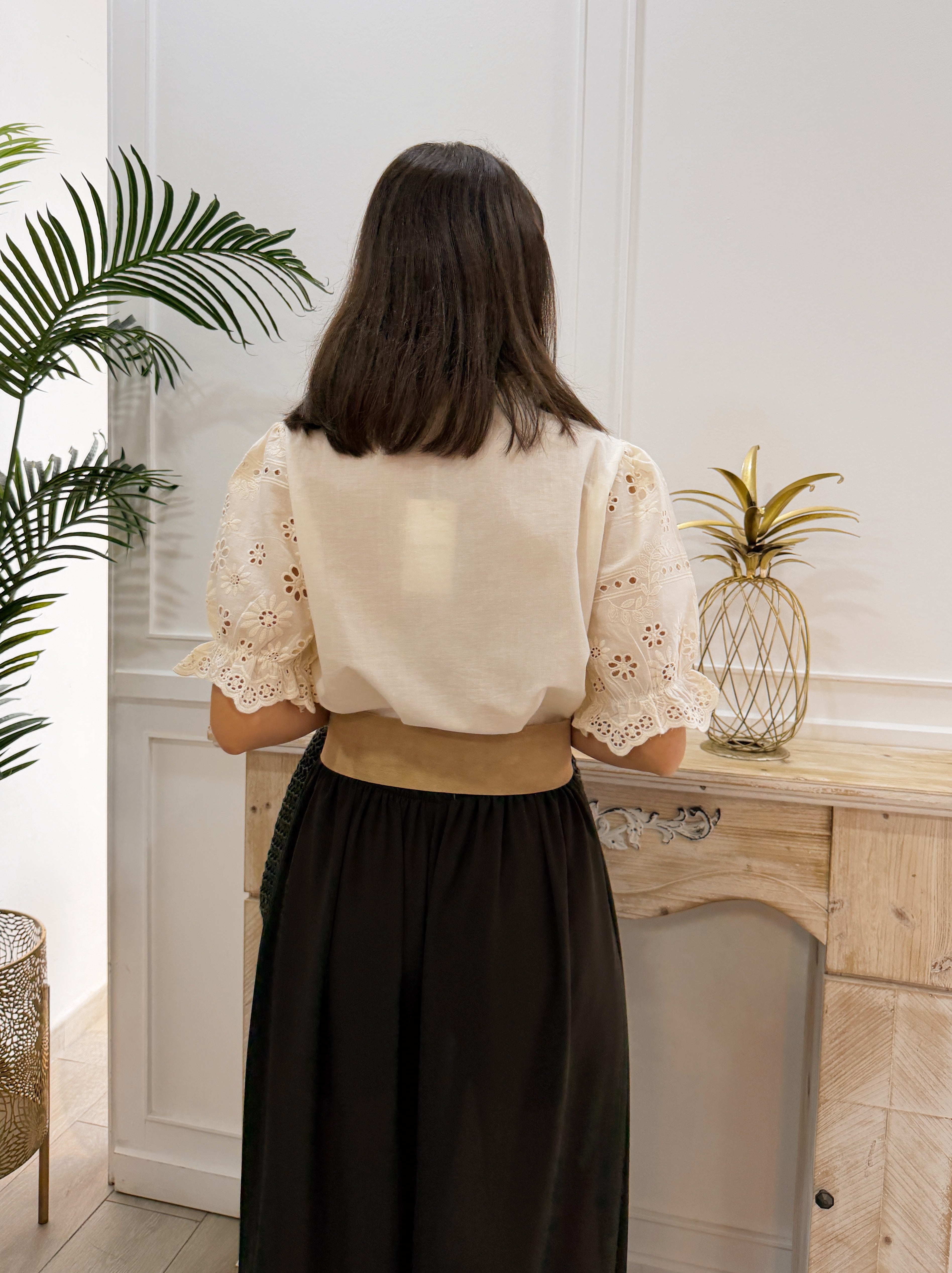 Camisa Tela Bordada Beige