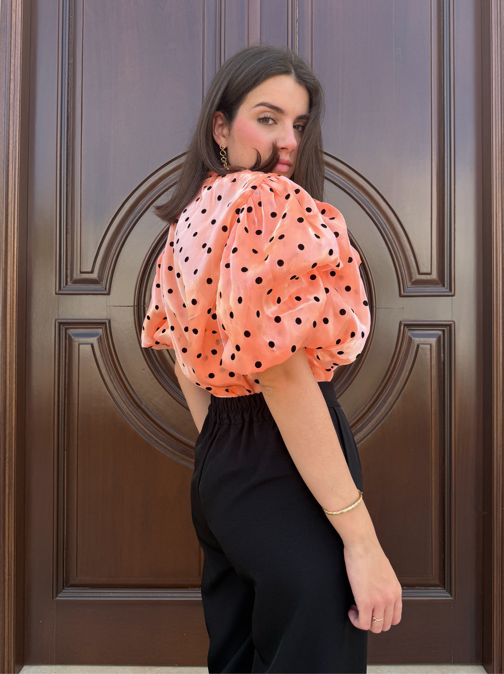Camisa Gasa Lunares Naranja