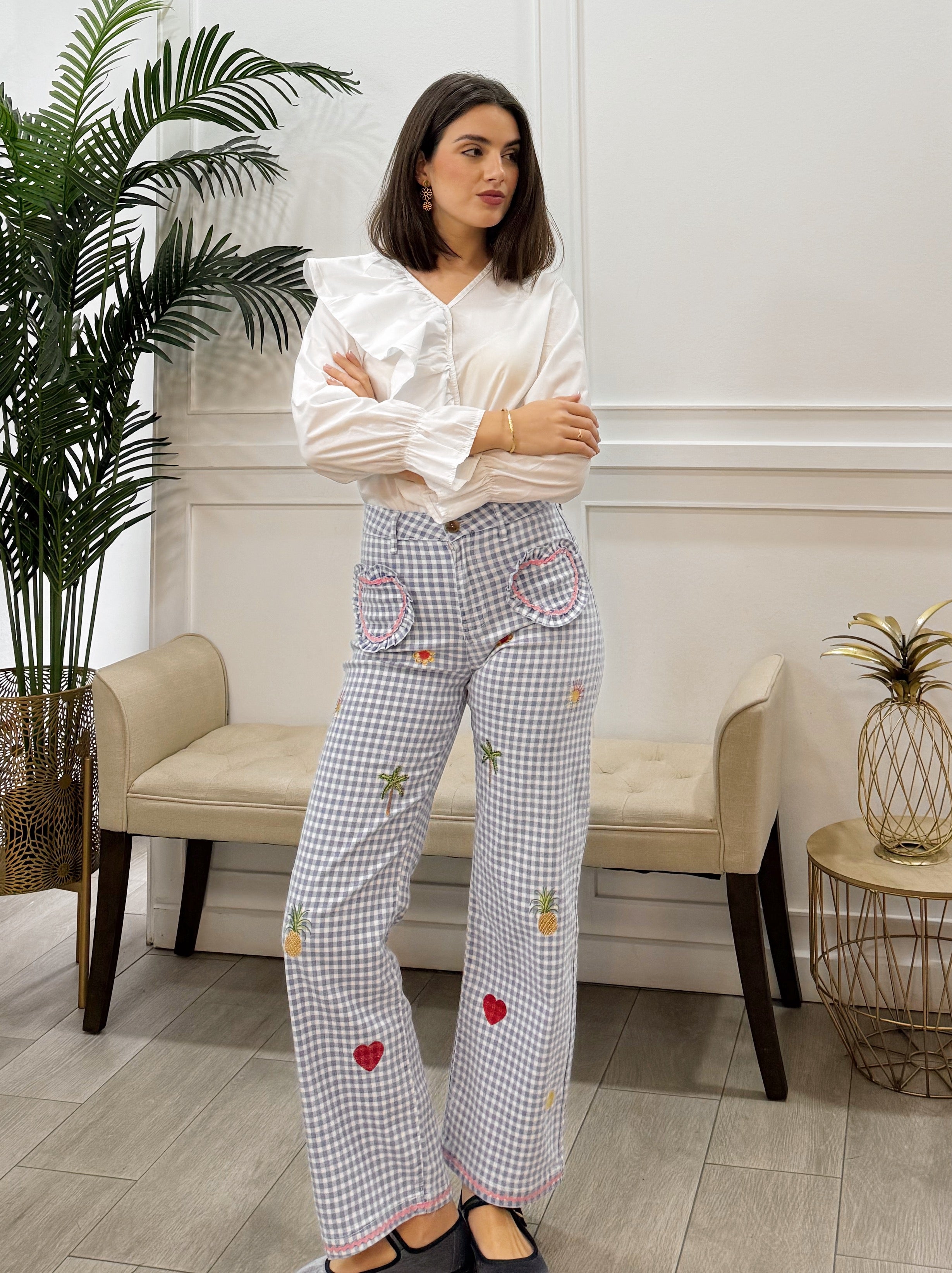 Vaquero Vichy bordados