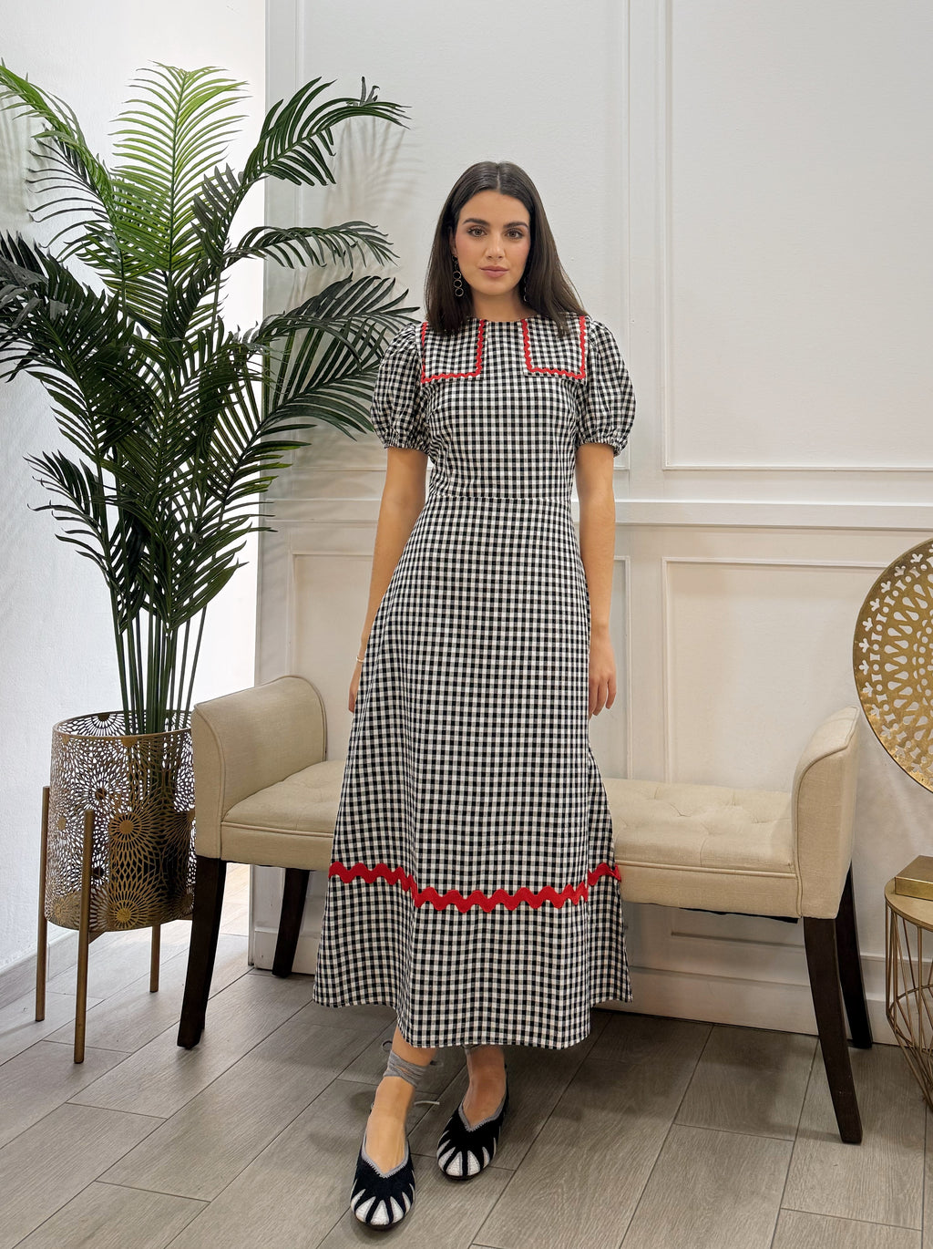 Vestido Vichy Negro Picolina Roja