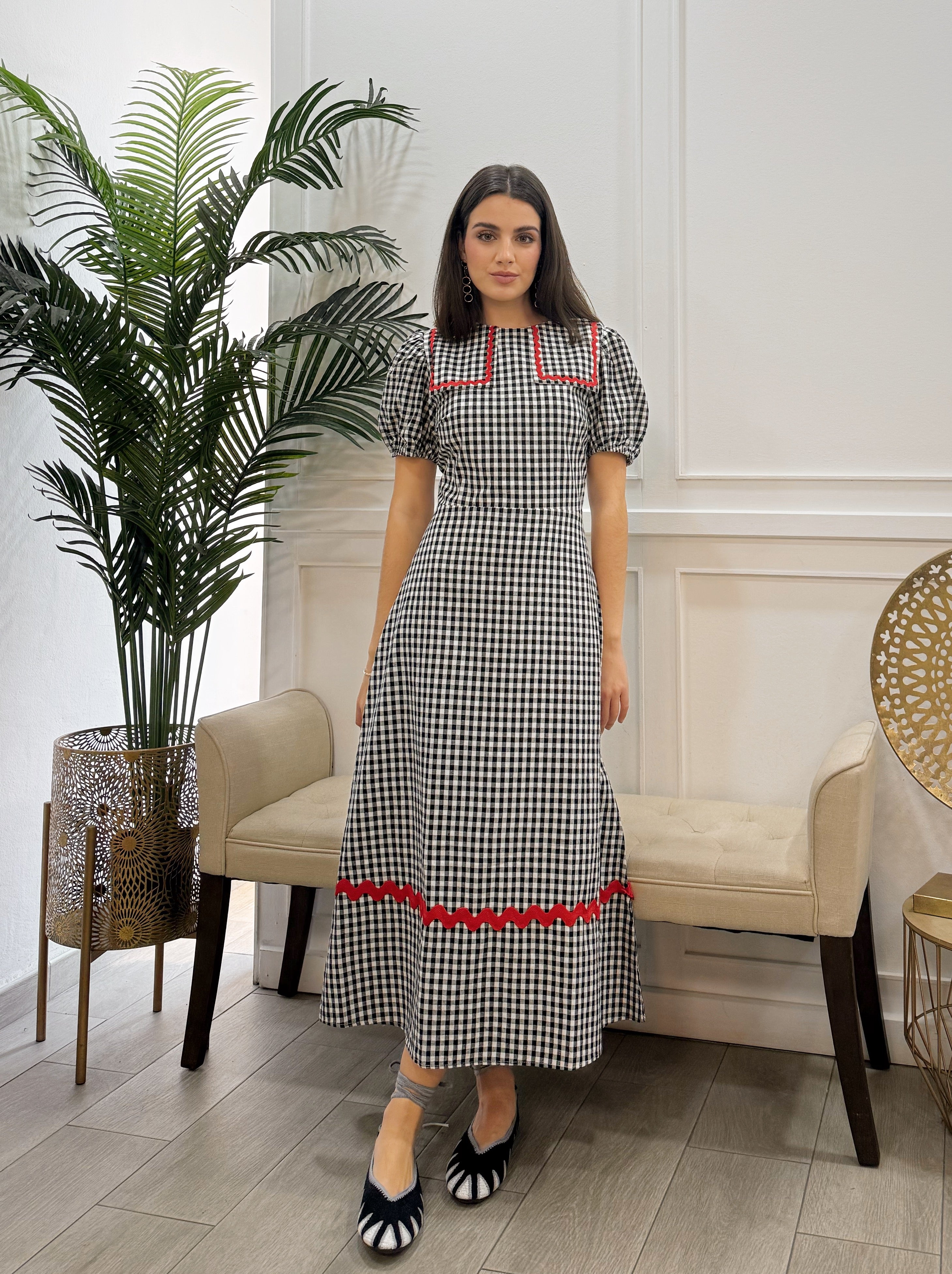 Vestido Vichy Negro Picolina Roja