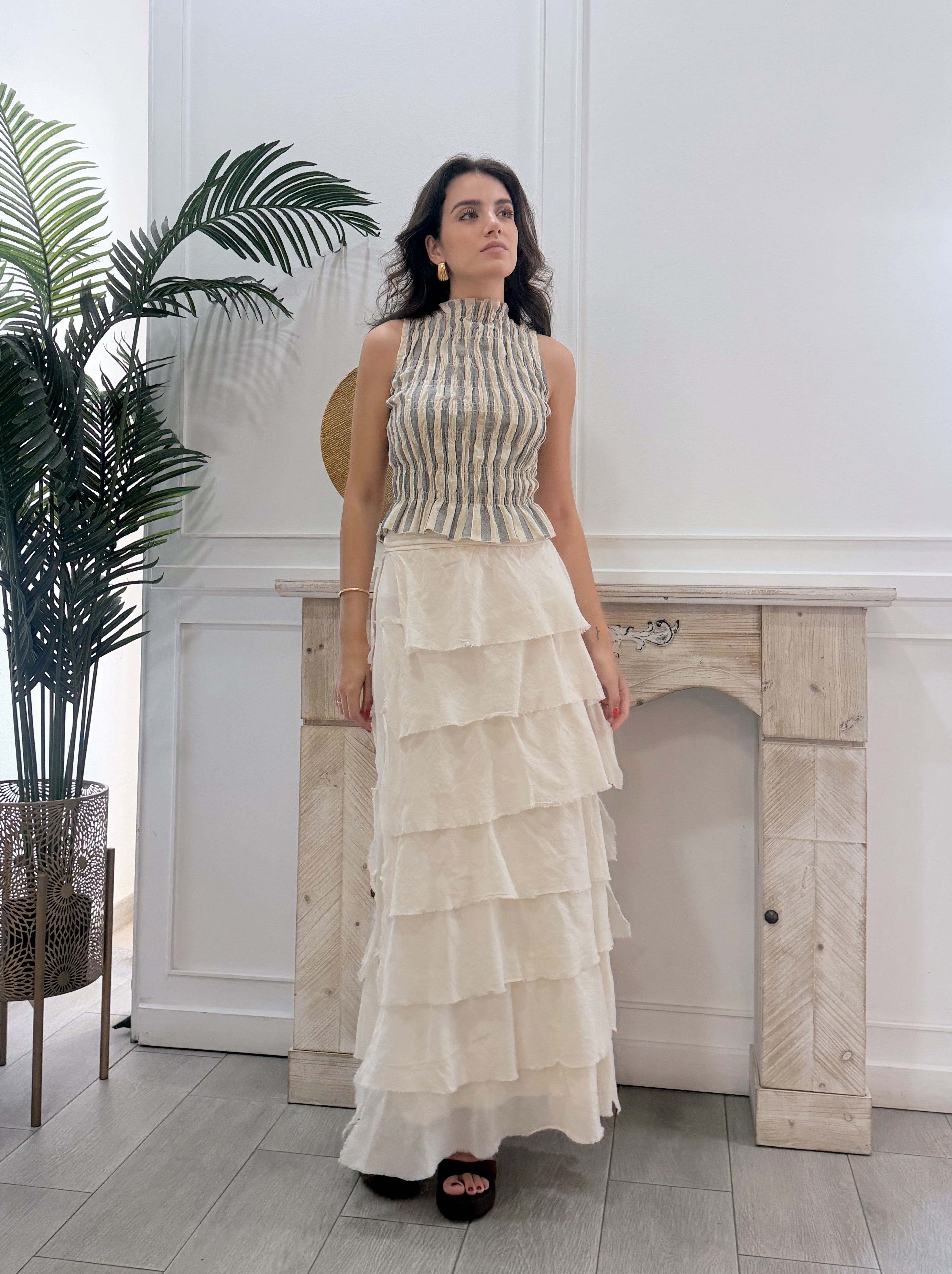 Falda Gasa Volantes Beige