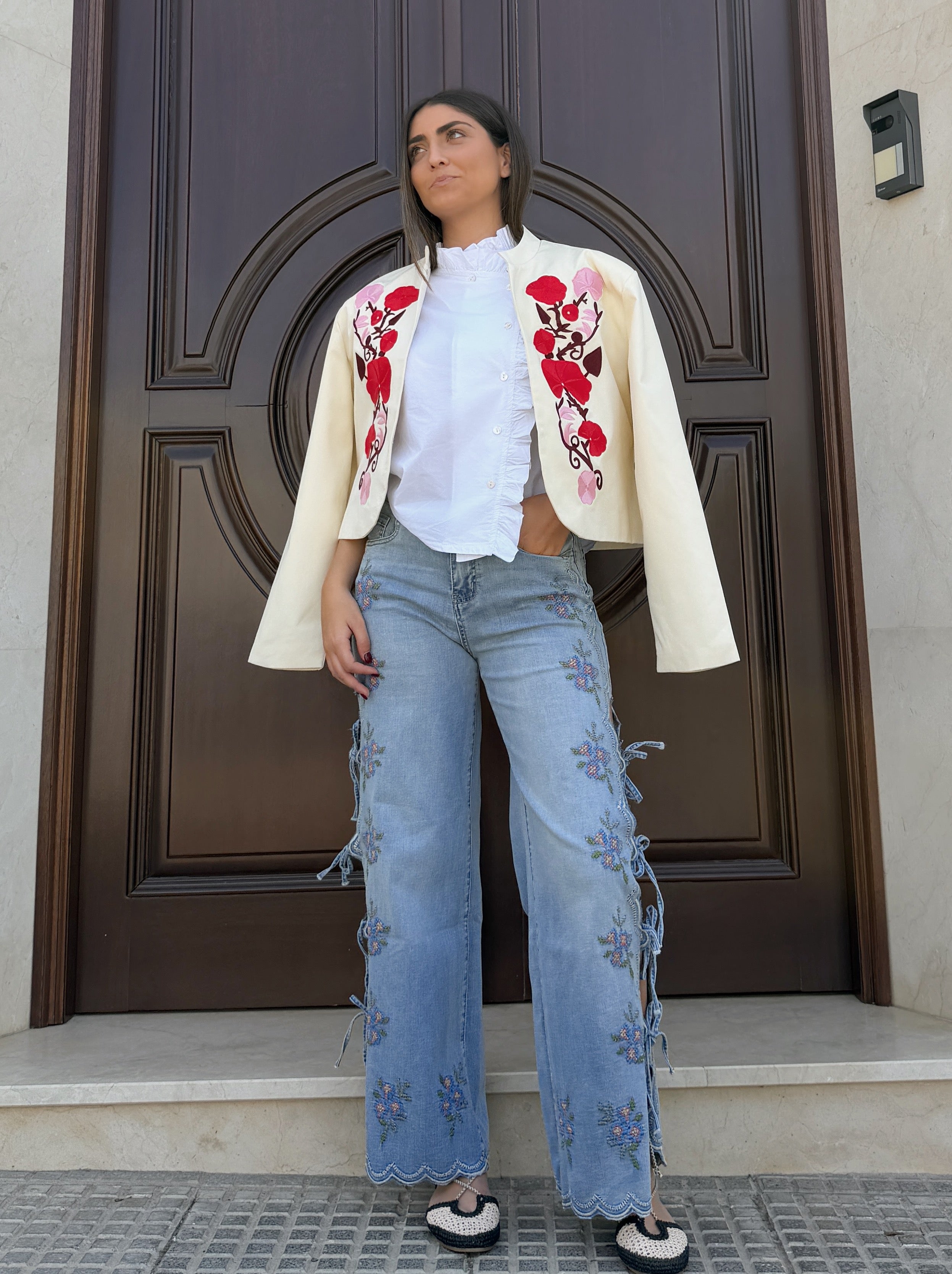 Chaqueta Flowers Beige