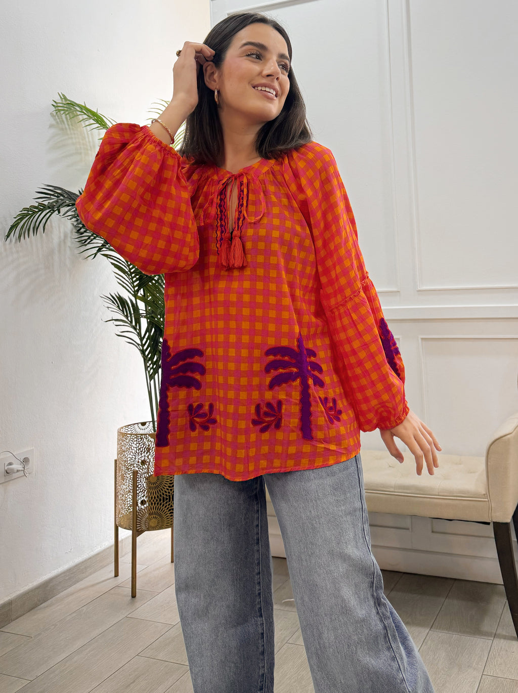 Camisa Beatriz Vichy Naranja