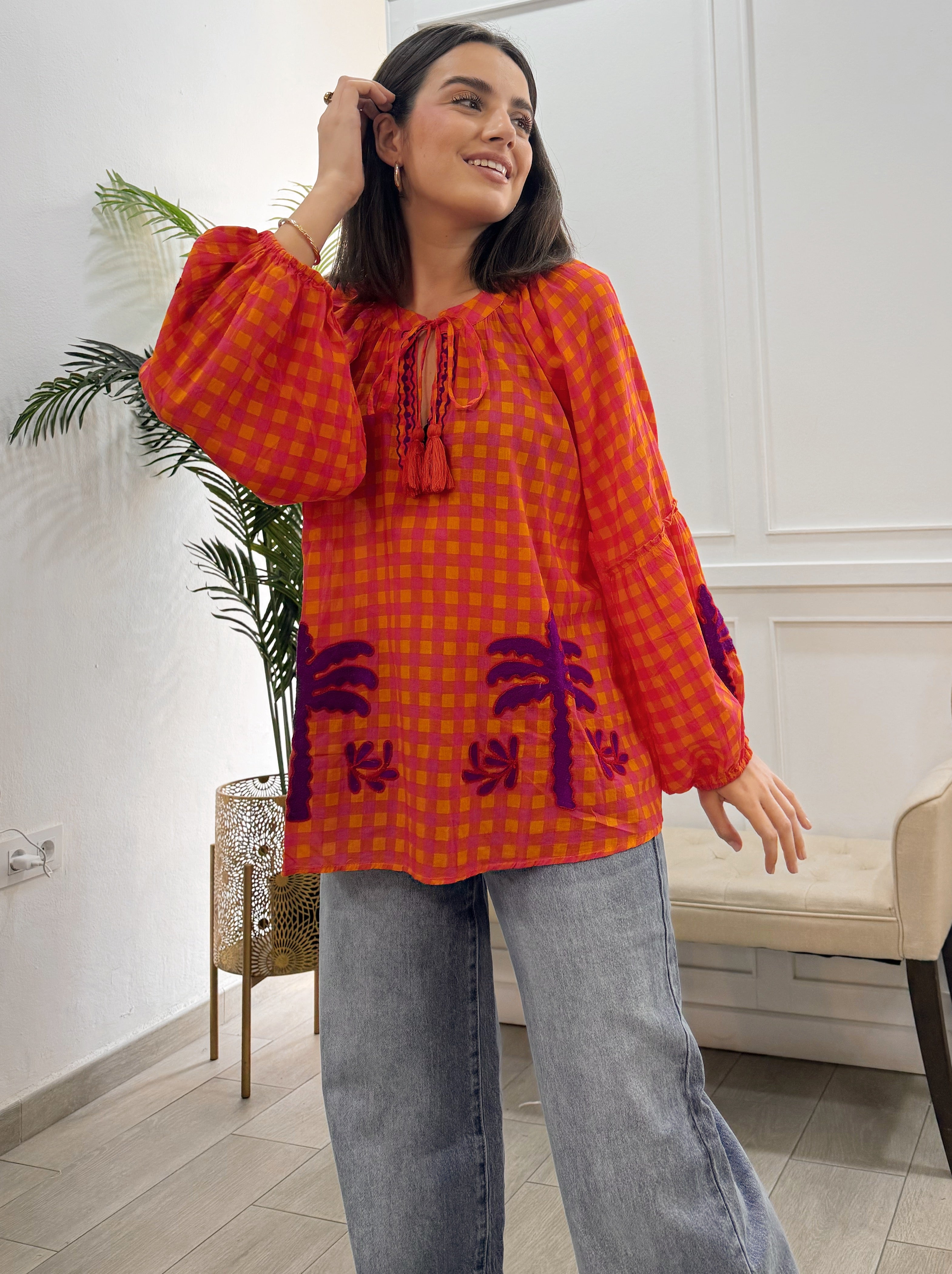 Camisa Beatriz Vichy Naranja