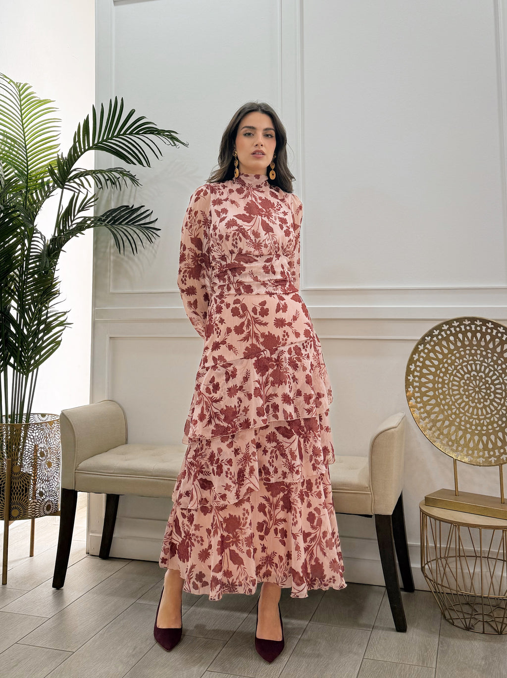 Vestido Paula Estampado Burdeos