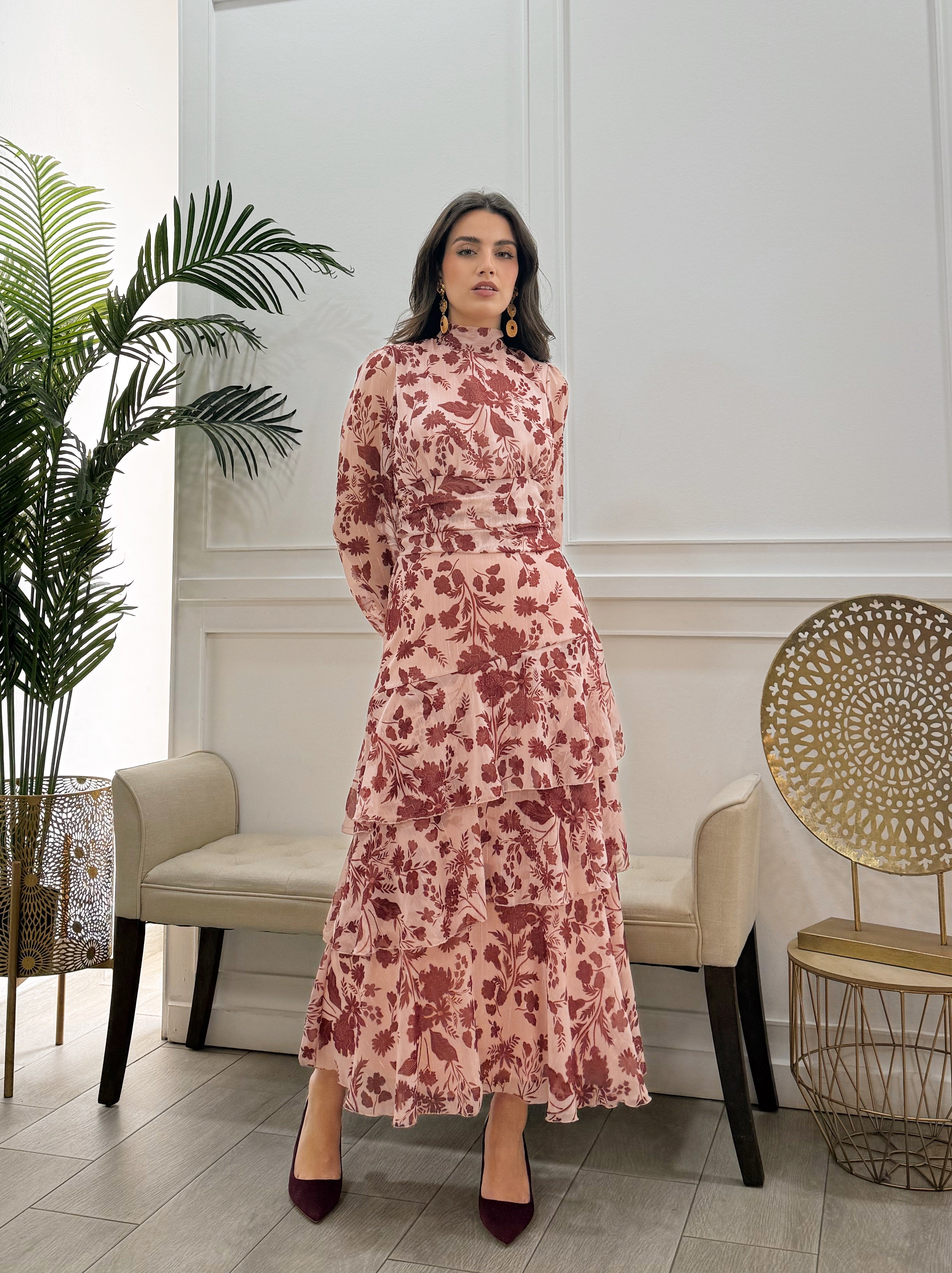 Vestido Paula Estampado Burdeos