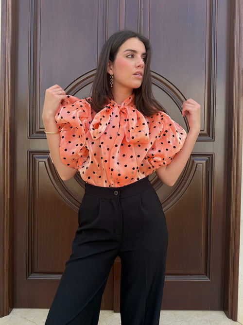 Camisa Gasa Lunares Naranja