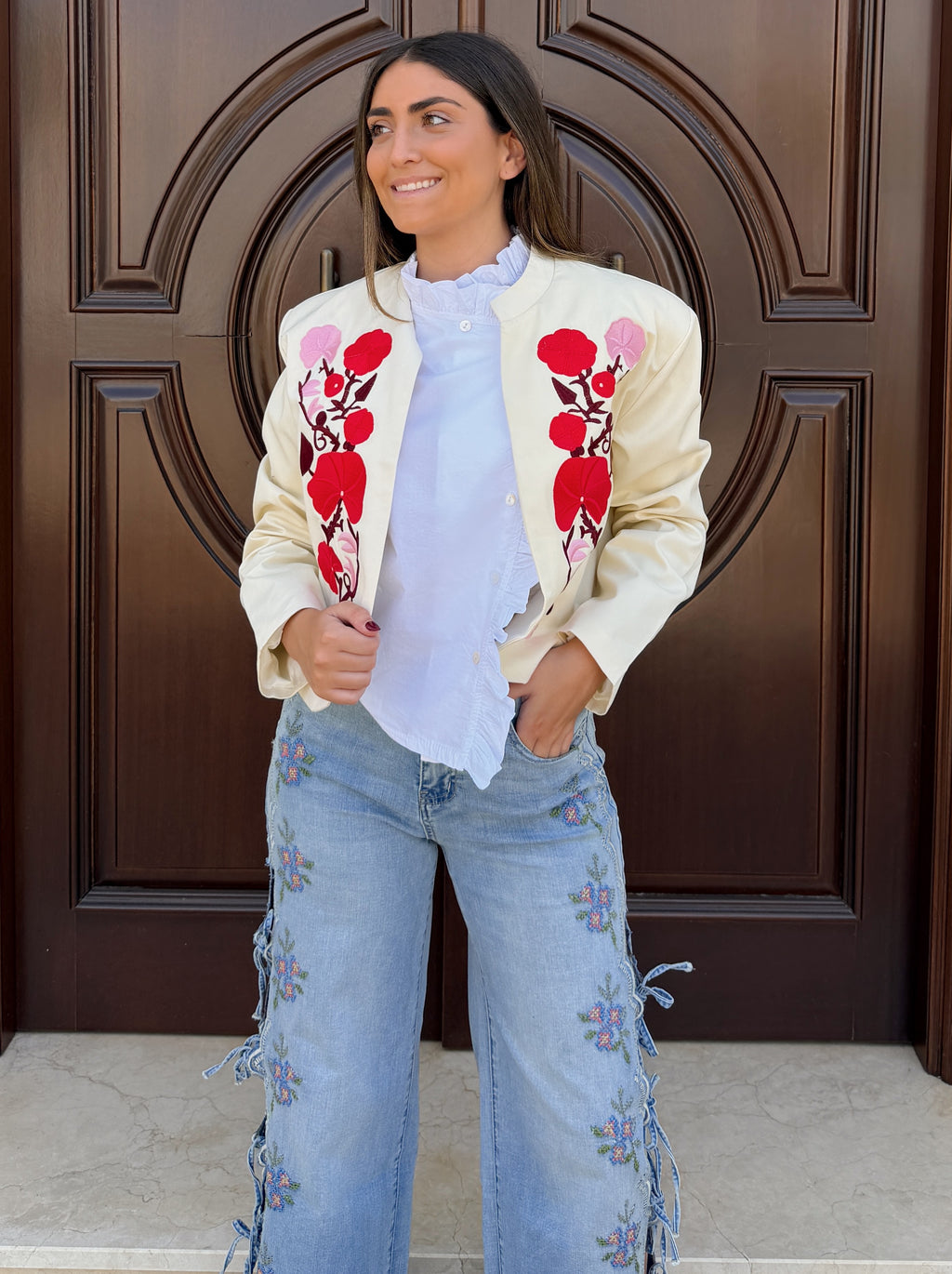 Chaqueta Flowers Beige