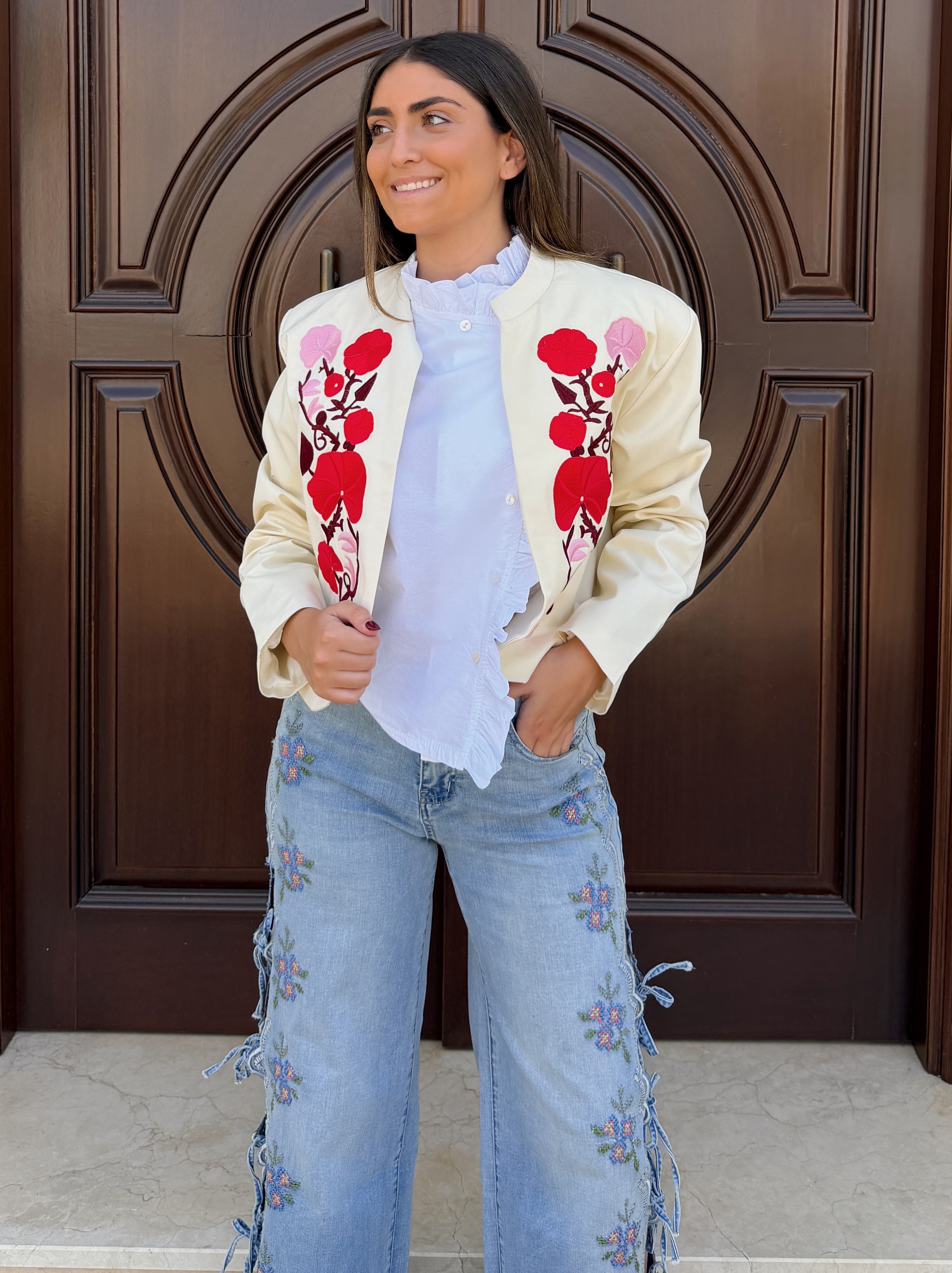 Chaqueta Flowers Beige