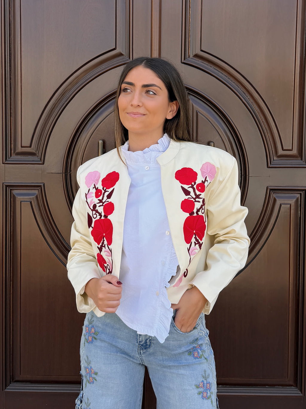 Chaqueta Flowers Beige