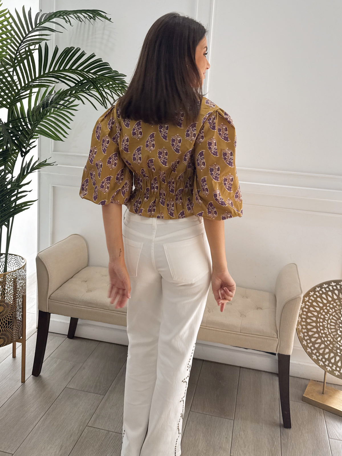 Camisa Mercedes Estampada Mostaza