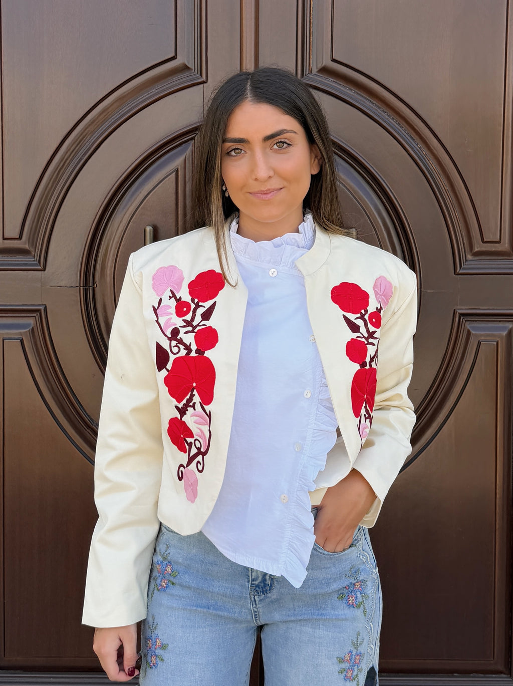 Chaqueta Flowers Beige