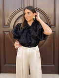 Camisa Gasa Lunares Negro