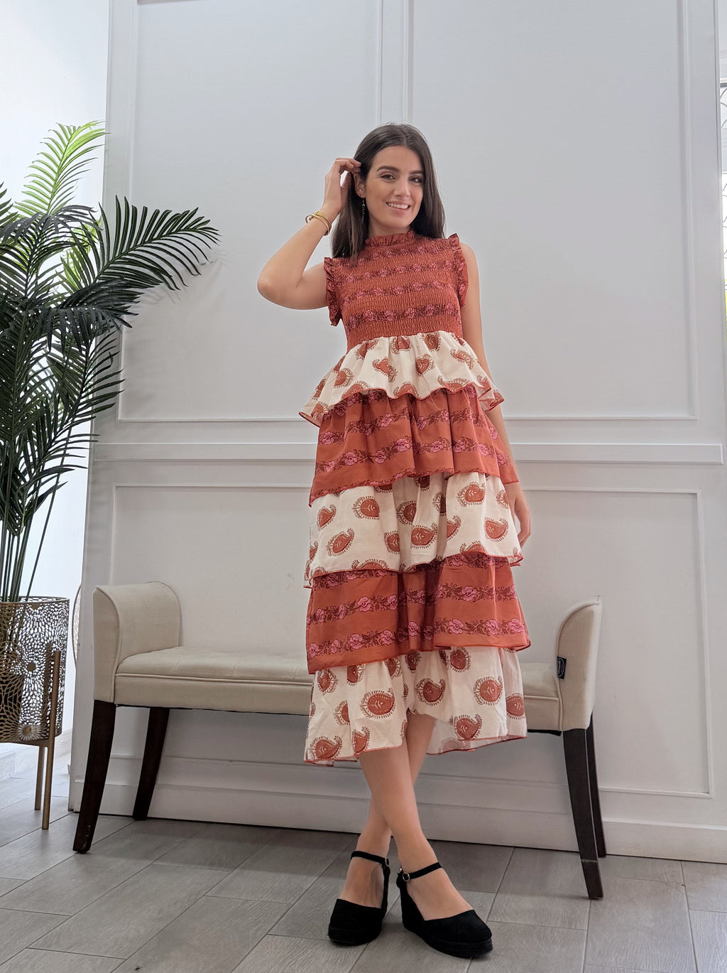 Vestido Antonella Estampado Teja