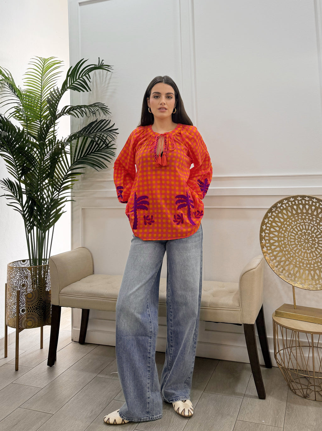 Camisa Beatriz Vichy Naranja