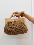Bolso Rafia Camel Asa Madera