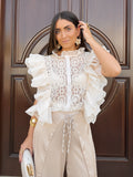 Blusa Encaje y Volantes Beige