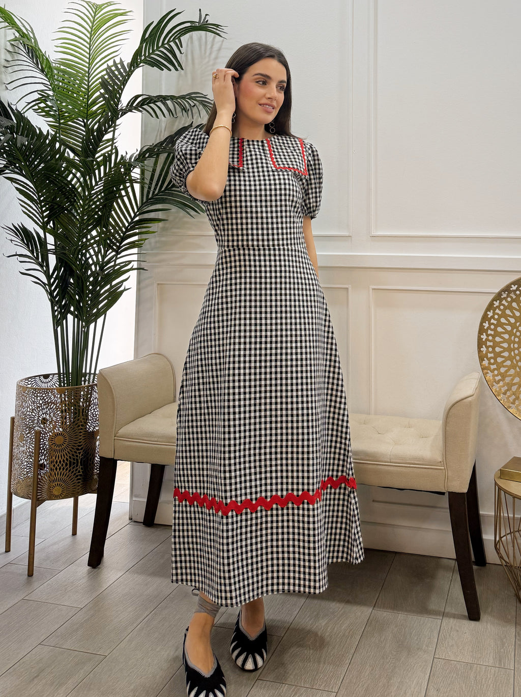 Vestido Vichy Negro Picolina Roja