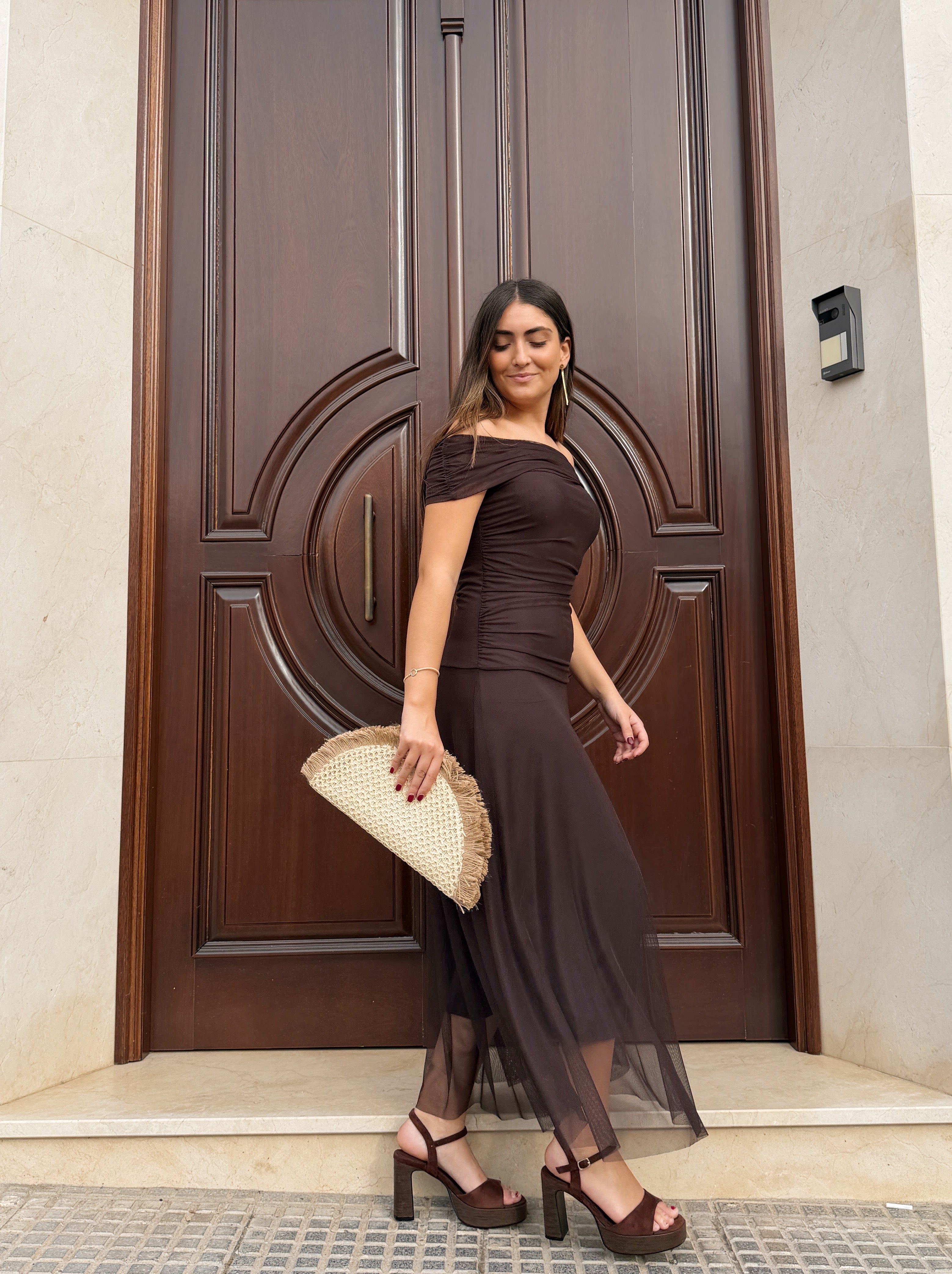 Bolso Rafia Calada y Flecos